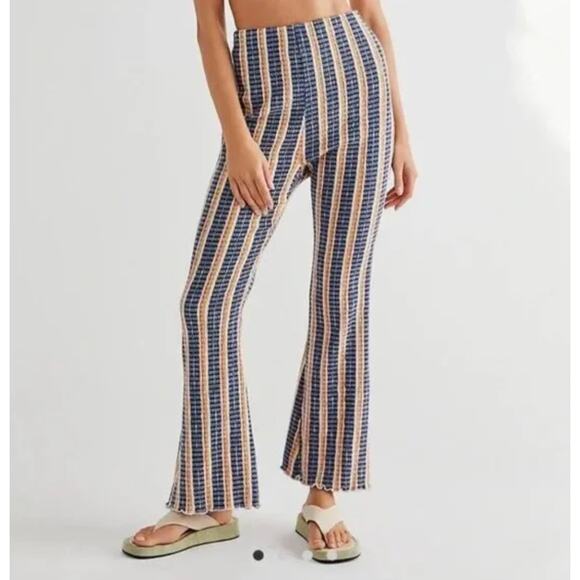 Free People blue Striped flare pants